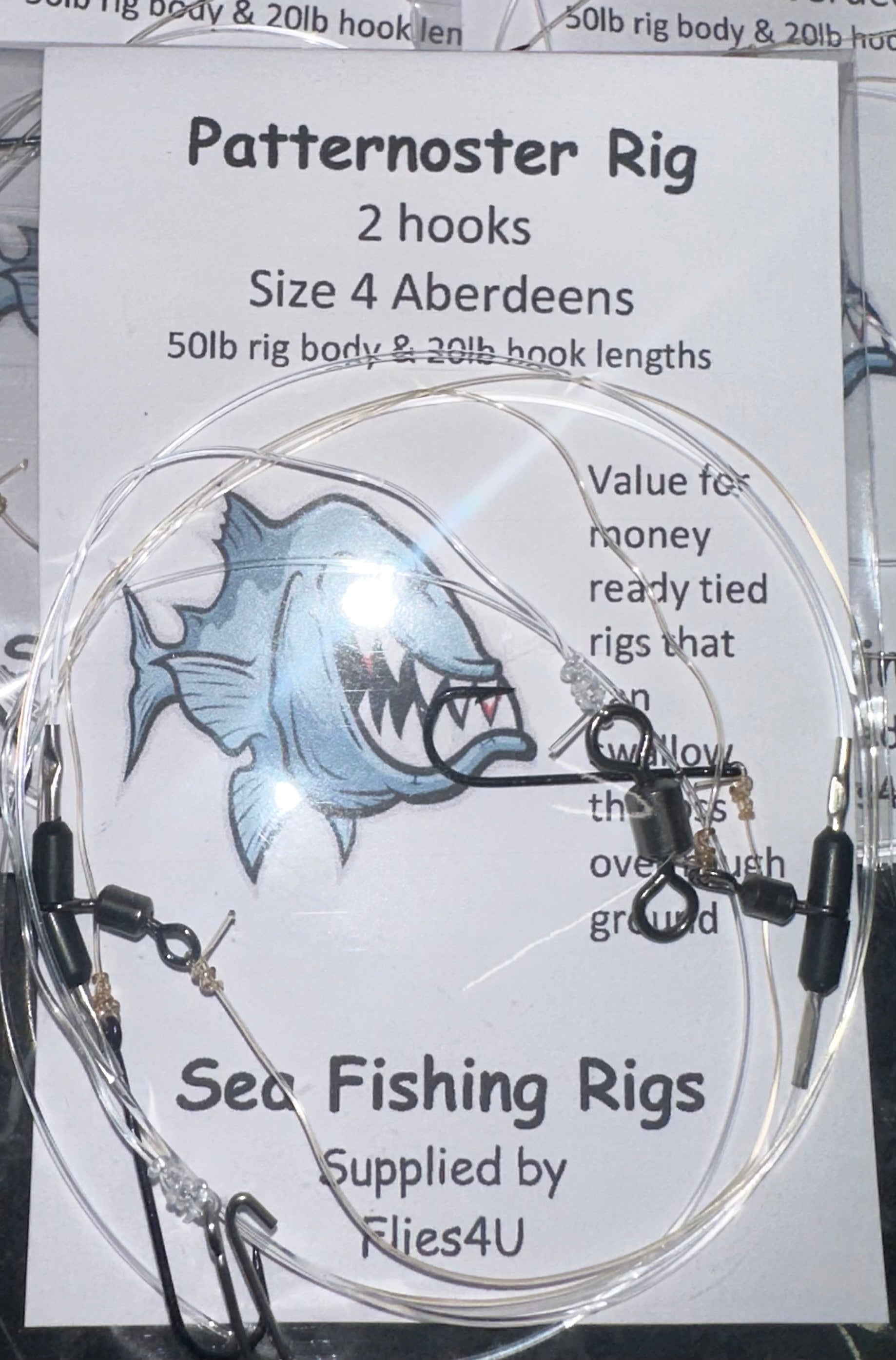 Sea fishing rigs, patternoster 2 hook, packs of 10s, flat fish, whitin –  Flies4U