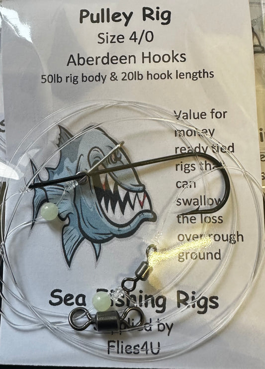 Sea fishing rigs, Pulley rigs, single hooks, pennel hooks, packs of 10, pollack, cod, bass, dog fish, bull huss