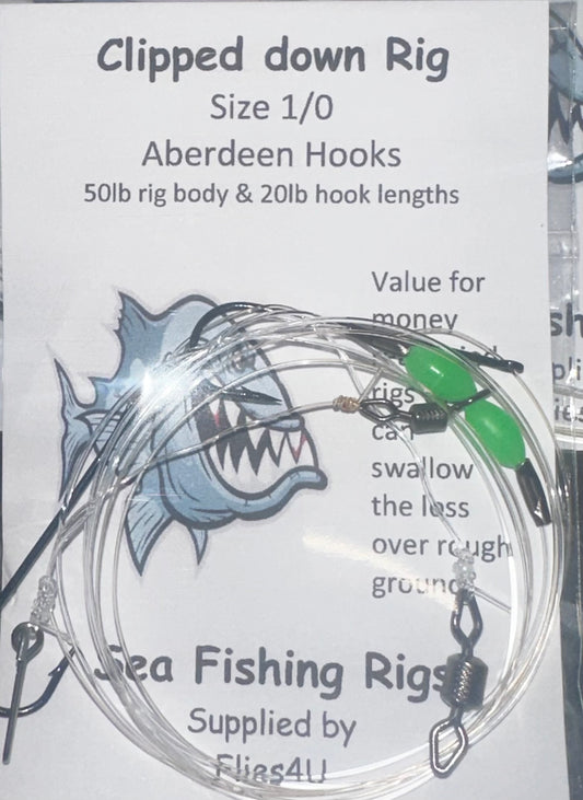Sea fishing rigs clipped down x10 , bass, cod , flounder, whiting, Huss, dog fish, dab, various types available