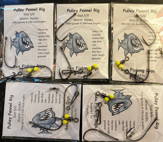 Sea fishing rigs 5/0 pulley pennel x10